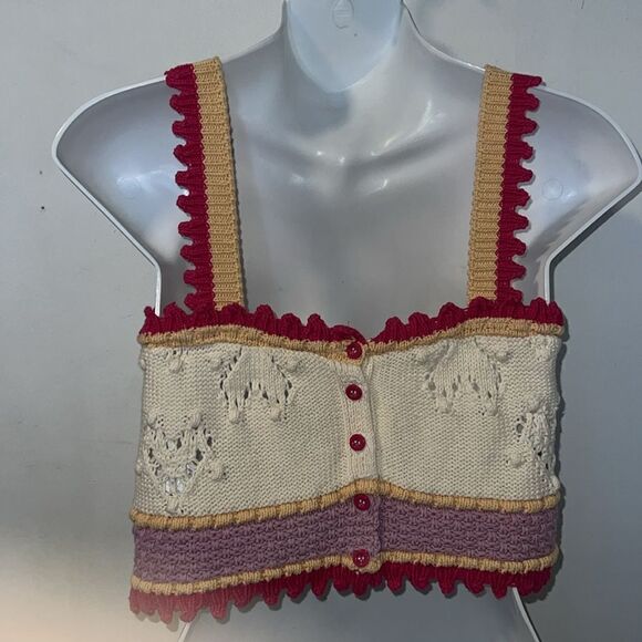 ZARA Crochet Knit Cotton Heart Croo Tank Top-S - Picture 5 of 9